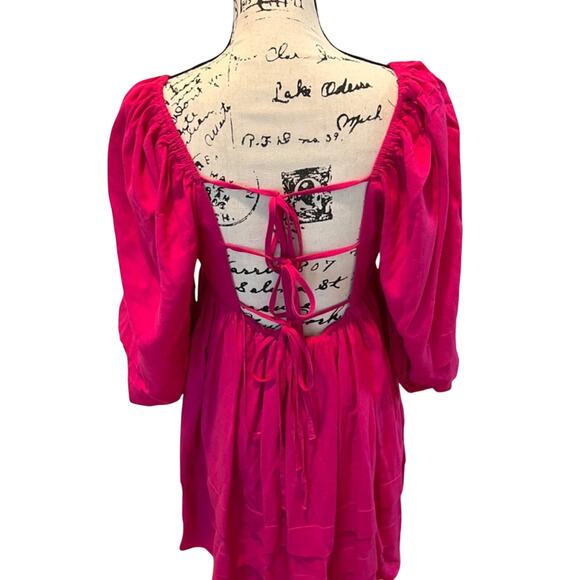 Hot Pink Open Back Summer Dress With Ties Size Small - Picture 2 of 7